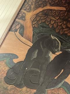 Jean Dunand FANTASTICAL ART DECO BLACK PANTHERS STAR GAZING ON BEACH PAINTING JEAN DUNAND - 4244997