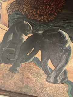 Jean Dunand FANTASTICAL ART DECO BLACK PANTHERS STAR GAZING ON BEACH PAINTING JEAN DUNAND - 4245001