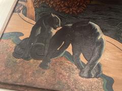 Jean Dunand FANTASTICAL ART DECO BLACK PANTHERS STAR GAZING ON BEACH PAINTING JEAN DUNAND - 4245005