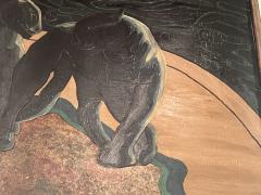 Jean Dunand FANTASTICAL ART DECO BLACK PANTHERS STAR GAZING ON BEACH PAINTING JEAN DUNAND - 4245006