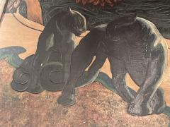 Jean Dunand FANTASTICAL ART DECO BLACK PANTHERS STAR GAZING ON BEACH PAINTING JEAN DUNAND - 4245007
