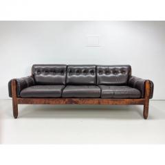 Jean Gillon 1970 s Leather Brazilian Sofa with Wood Frame - 2926879