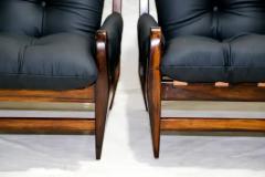 Jean Gillon Brazilian Modern Armchairs in Hardwood Black Leather Jean Gillon 1960 - 3183902