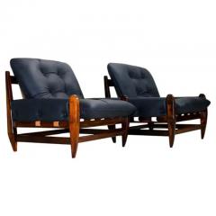 Jean Gillon Brazilian Modern Armchairs in Hardwood Black Leather Jean Gillon 1960 - 3183908