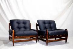 Jean Gillon Brazilian Modern Armchairs in Hardwood Black Leather Jean Gillon 1960 - 3183997