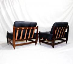 Jean Gillon Brazilian Modern Armchairs in Hardwood Black Leather Jean Gillon 1960 - 3184050