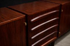 Jean Gillon Brazilian Modern Rosewood Credenza with Brass Details by Jean Gillon - 4511805