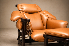 Jean Gillon Jangada Lounge Chair with Ottoman in Brazilian Wood Leather by Jean Gillon - 4692686
