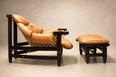 Jean Gillon Jangada Lounge Chair with Ottoman in Brazilian Wood Leather by Jean Gillon - 4692692