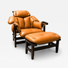 Jean Gillon Jangada Lounge Chair with Ottoman in Brazilian Wood Leather by Jean Gillon - 4697649
