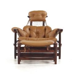 Jean Gillon Jean Gillon Jangada Brazilian Rosewood Leather Lounge Chair with Ottoman - 4546089