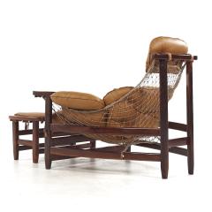 Jean Gillon Jean Gillon Jangada Brazilian Rosewood Leather Lounge Chair with Ottoman - 4546091