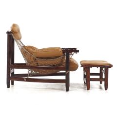Jean Gillon Jean Gillon Jangada Brazilian Rosewood Leather Lounge Chair with Ottoman - 4546093
