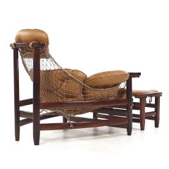 Jean Gillon Jean Gillon Jangada Brazilian Rosewood Leather Lounge Chair with Ottoman - 4546095