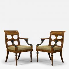 Jean Joseph Chapuis PAIR OF NEOCLASSICAL EBONY AND GILT BRASS INLAID ARMCHAIRS - 3521257