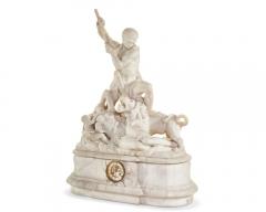 Jean Joseph Jacquet An Exceptional White Marble Figural Sculpture Clock A Nubian Slaying The Lion  - 2867566