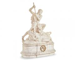 Jean Joseph Jacquet An Exceptional White Marble Figural Sculpture Clock A Nubian Slaying The Lion  - 2867573