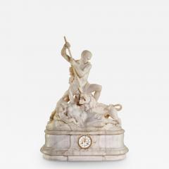 Jean Joseph Jacquet An Exceptional White Marble Figural Sculpture Clock A Nubian Slaying The Lion  - 2870450