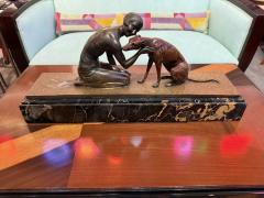 Jean Lormier J Lormier French Art Deco Bronze of a Young Woman with Borzoi Dog - 4656405