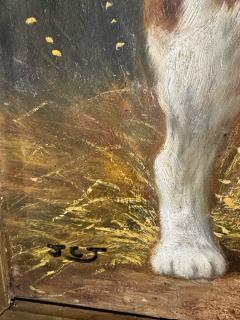 Jean Louis Lefort SIGNED VIBRANT ANTIQUE TRIO OF SAINT BERNARD PUPPIES AND BASKET OIL PAINTING - 4274720