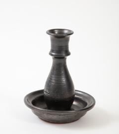 Jean Marais Jean Marais Candlestick France c 1950 signed Black Glaze Vallauris Red Clay - 2770651