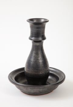 Jean Marais Jean Marais Candlestick France c 1950 signed Black Glaze Vallauris Red Clay - 2770653