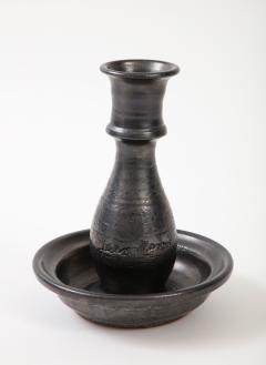 Jean Marais Jean Marais Candlestick France c 1950 signed Black Glaze Vallauris Red Clay - 2770654