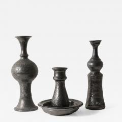 Jean Marais Jean Marais Set of Three Black Enamel Glaze Ceramic Candlesticks Vases - 805518
