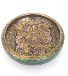 Jean Mayodon Jean Mayodon French Art Deco Ceramic Dish Four Gazelles Glazed Rose and Black - 4591017