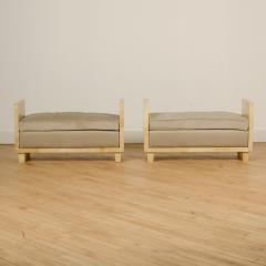 Jean Michel Frank A pair of parchment covered benches with blue grey cushions New - 1757965