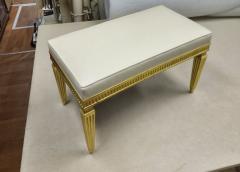 Jean Michel Frank J M Frank style refined neo classic gold leaf carved wood bench covered in silk - 1436467