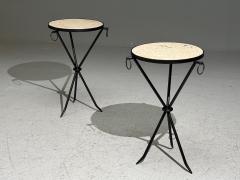 Jean Michel Frank Jean Michel Frank Style Side Tables Iron Travertine 20th c  - 4467271