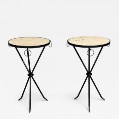 Jean Michel Frank Jean Michel Frank Style Side Tables Iron Travertine 20th c  - 4467340
