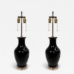 Jean Michel Frank PAIR French Modern Neoclassic Black Opaline Glass Table Lamps Jean Michel Frank - 4523692