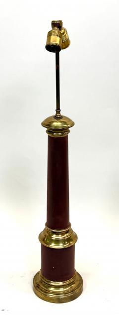 Jean Michel Frank Pair French Midcentury Modern Brass Red Enamel Table Lamps - 4523432