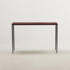 Jean Michel Frank Pair hand stiched iron leather console tables manner of Jean Michel Frank  - 3594800