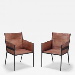 Jean Michel Frank Pair of Contemporary Iron and tailored leather armchairs manner of Frank - 3251127