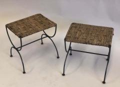 Jean Michel Frank Pair of French Mid Century Modern Iron Rope Stools Benches Jean Michel Frank - 1759313