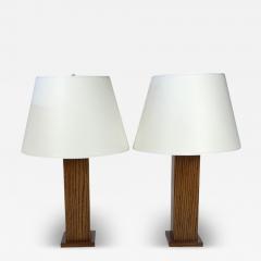 Jean Michel Frank Pair of French Mid Century Oak Table Lamps - 3964152