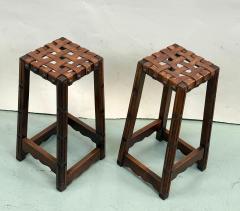 Jean Michel Frank Pair of French Modern Craftsman Leather Strap Bar Stools Jean MIchel Frank 1940 - 4401825