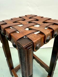 Jean Michel Frank Pair of French Modern Craftsman Leather Strap Bar Stools Jean MIchel Frank 1940 - 4401829