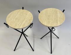 Jean Michel Frank Pair of French Modern Neoclassical Iron Stone Side Tables Jean Michel Frank - 4788445