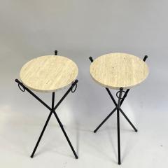 Jean Michel Frank Pair of French Modern Neoclassical Iron Stone Side Tables Jean Michel Frank - 4788447