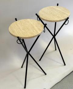 Jean Michel Frank Pair of French Modern Neoclassical Iron Stone Side Tables Jean Michel Frank - 4788450