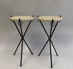 Jean Michel Frank Pair of French Modern Neoclassical Iron Stone Side Tables Jean Michel Frank - 4788452