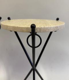Jean Michel Frank Pair of French Modern Neoclassical Iron Stone Side Tables Jean Michel Frank - 4788453