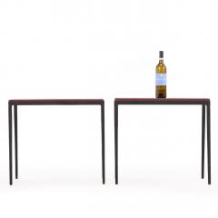 Jean Michel Frank Pair of Iron and Leather Side Tables in the Manner of Jean Michel Frank - 4720527