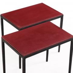 Jean Michel Frank Pair of Iron and Leather Side Tables in the Manner of Jean Michel Frank - 4720528