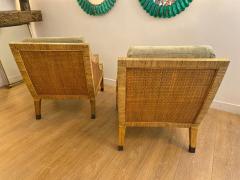Jean Michel Frank Pair of Vintage Woven Rattan Jean Michel Frank Style Lounge Chairs - 4690351