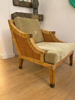 Jean Michel Frank Pair of Vintage Woven Rattan Jean Michel Frank Style Lounge Chairs - 4690353
